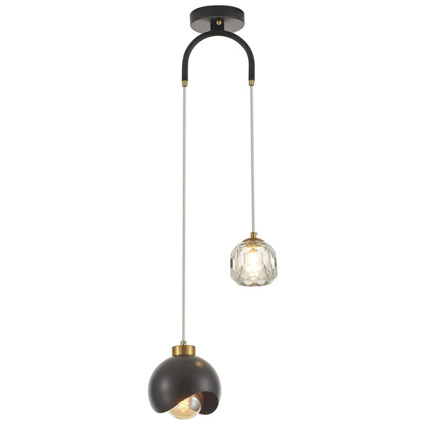 2-Light Crystal Pendant Light with Globe Metal Shade