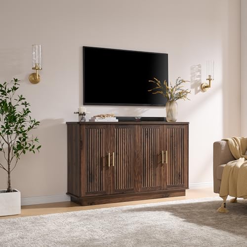Fluted Sideboard Buffet Cabinet with 4 Doors & Adjustable Shelves