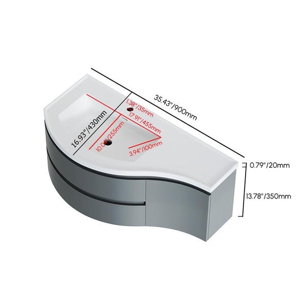 35.4" Wall Mounted Floating Bathroom Vanity with Stone Resin Sink