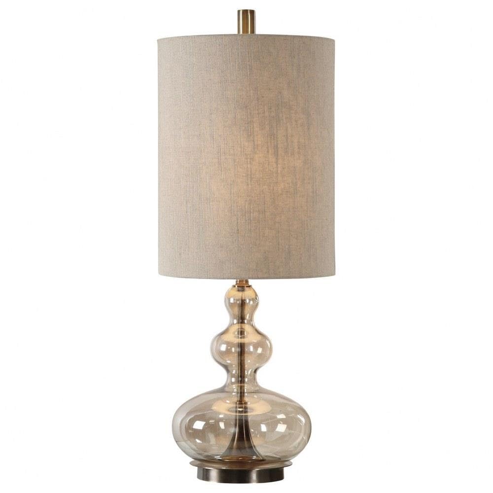 Amber Table Lamp with Antique Brass Finish
