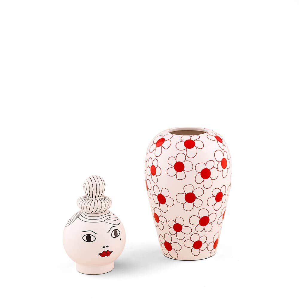 Porcelain Decorative Vase with Removable Lid - Red