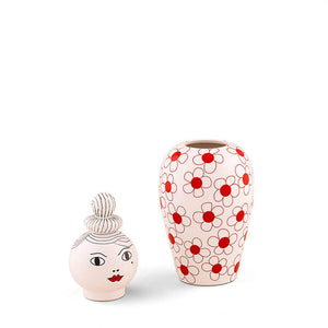 Porcelain Decorative Vase with Removable Lid - Red