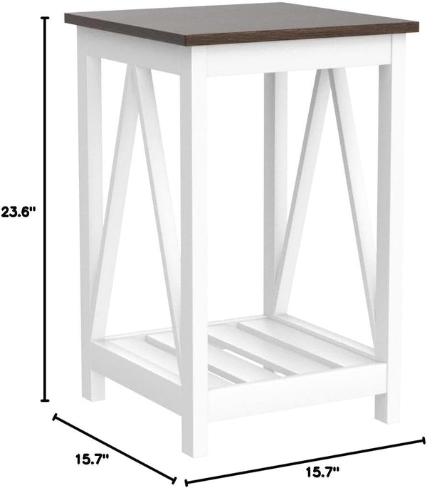 Farmhouse End Table with Storage Shelf – 2 Pack