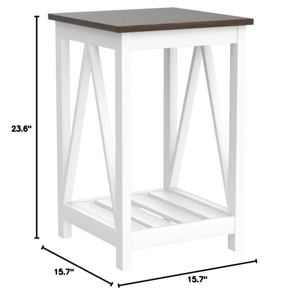 Farmhouse End Table with Storage Shelf – 2 Pack