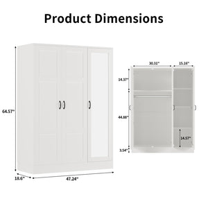 3-Door Mirrored Wardrobe Armoire with Adjustable Shelves