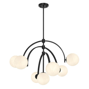 7-Light Art Deco Chandelier with Strie Glass Orbs – Adjustable Height