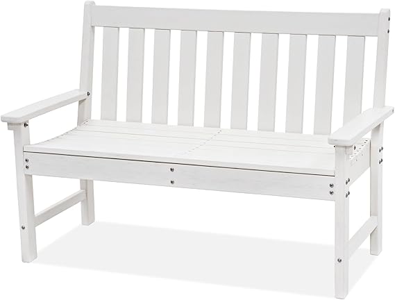 HDPE Outdoor Garden Bench – 2-Person Patio Seat with Faux Wood Grain