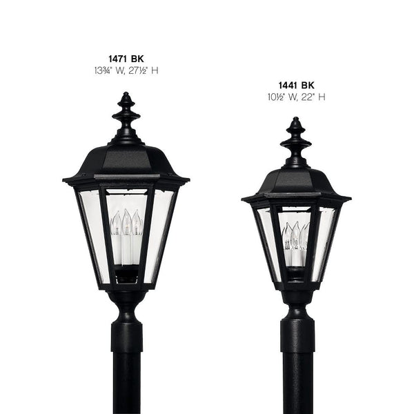 Outdoor Post Top Lantern – Black Aluminum, Clear Beveled Glass