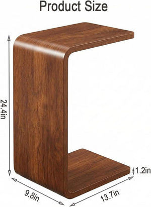 C Shaped End Table with Flip Top - Solid Wood Couch Side Table