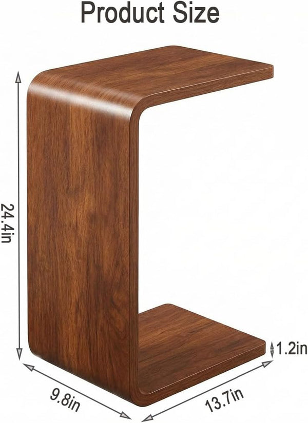 C Shaped End Table with Flip Top - Solid Wood Couch Side Table