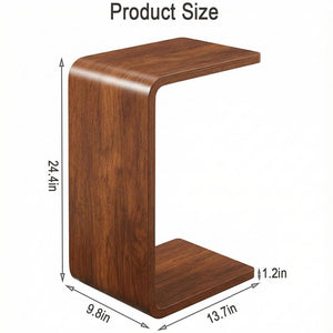 C Shaped End Table with Flip Top - Solid Wood Couch Side Table
