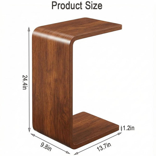 C Shaped End Table with Flip Top - Solid Wood Couch Side Table