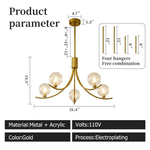 Modern Glass Globe Chandelier – Gold Multi-Light Ceiling Fixture