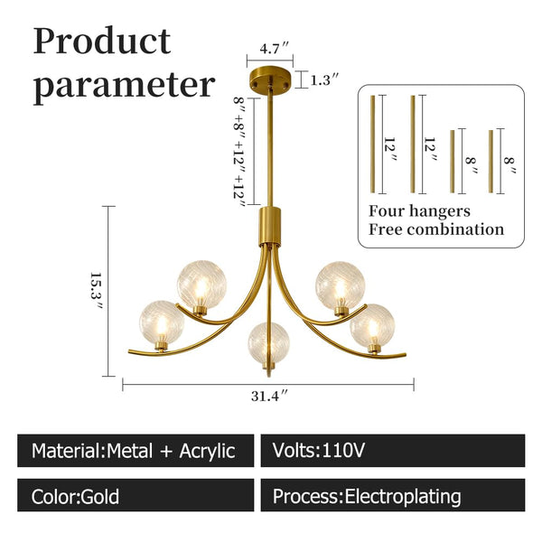 Modern Glass Globe Chandelier – Gold Multi-Light Ceiling Fixture