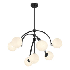 7-Light Art Deco Chandelier with Strie Glass Orbs – Adjustable Height