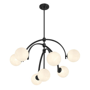 7-Light Art Deco Chandelier with Strie Glass Orbs – Adjustable Height