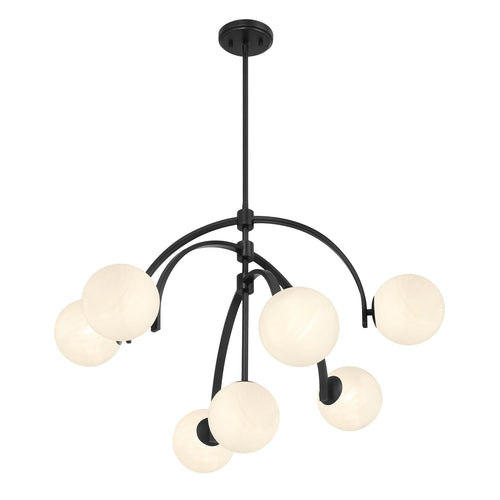7-Light Art Deco Chandelier with Strie Glass Orbs – Adjustable Height