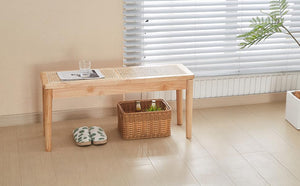 40" Wooden Dining Bench with Woven Rattan Seat