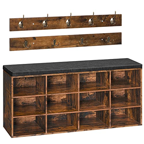 Shoe Storage Bench with Cushion & Coat Rack