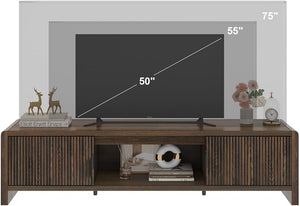 Mid Century Modern TV Stand with Waveform Fluted Doors, 63 Inch