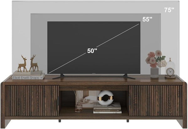 Mid Century Modern TV Stand with Waveform Fluted Doors, 63 Inch