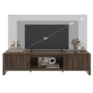 Mid Century Modern TV Stand with Waveform Fluted Doors, 63 Inch
