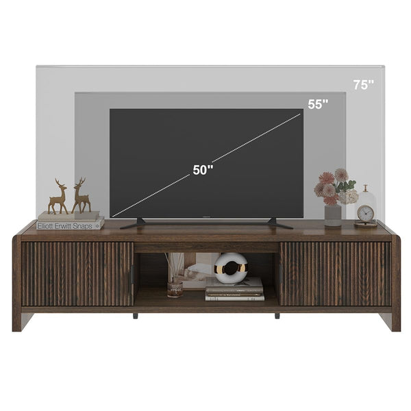 Mid Century Modern TV Stand with Waveform Fluted Doors, 63 Inch
