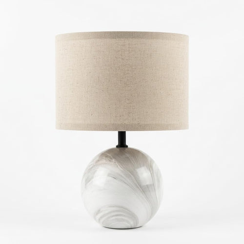 Ceramic Marble Table Lamp with Linen Shade — 3-Way Color Changing