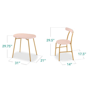 3-Piece Oval Dining Table Set with 2 Chairs — Metal Frame & Curved Backrests
