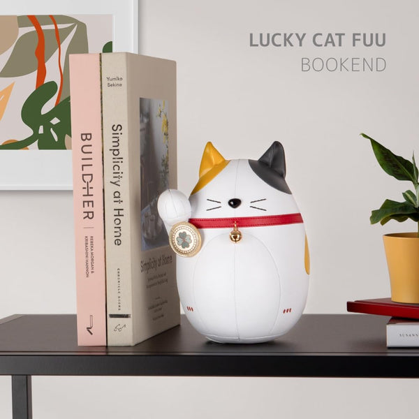 Lucky Cat Decorative Bookend – Synthetic Leather Animal Figurine