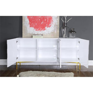 Modern Sideboard Buffet Cabinet | White Lacquer & Gold Base