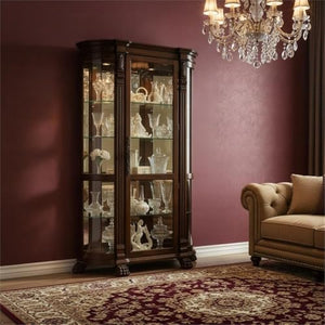 Curved End Curio Cabinet with Lighted Interior