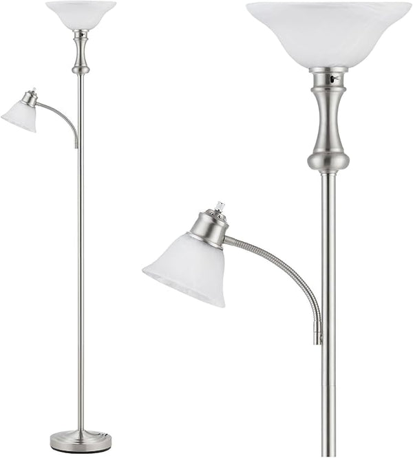 71" Arc Floor Lamp with Frosted Glass Shade & Adjustable Reading Light