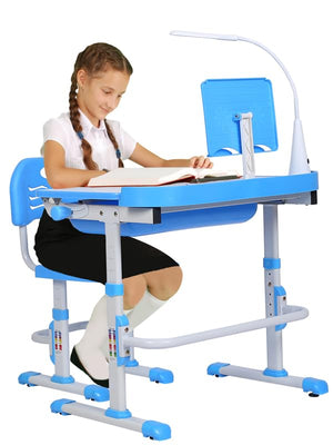 Kids Desk and Chair Set – Height Adjustable with Tilt Desktop, LED Light & Storage