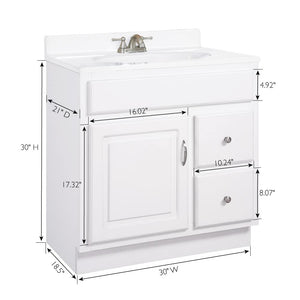30-Inch Solid Wood Bathroom Vanity Cabinet – White, Ready to Assemble