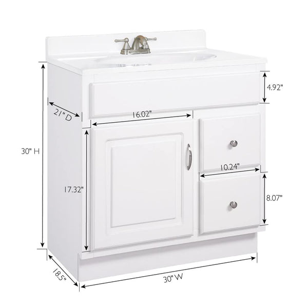 30-Inch Solid Wood Bathroom Vanity Cabinet – White, Ready to Assemble