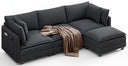 109" L-Shaped Corduroy Sectional Sofa with Ottoman