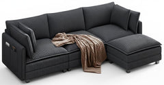 109" L-Shaped Corduroy Sectional Sofa with Ottoman