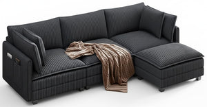 109" L-Shaped Corduroy Sectional Sofa with Ottoman