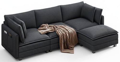 109" L-Shaped Corduroy Sectional Sofa with Ottoman