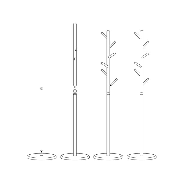 Ash Wood Freestanding Coat Rack with 6 Hooks – Walnut Brown