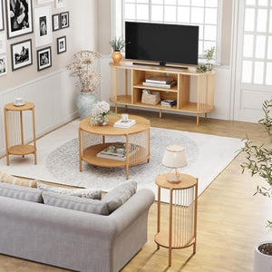 4-Piece Boho Living Room Table Set with 60" TV Stand, Coffee Table & Side Tables