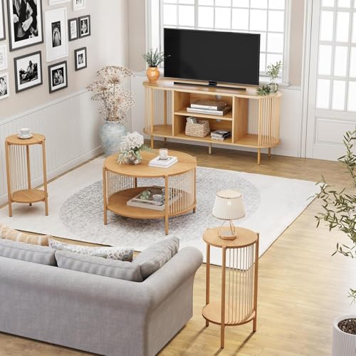 4-Piece Boho Living Room Table Set with 60" TV Stand, Coffee Table & Side Tables