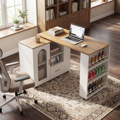Rolling Kitchen Island with Extendable Table & Storage