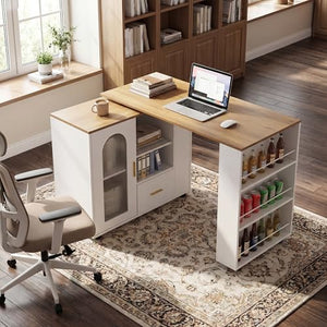 Rolling Kitchen Island with Extendable Table & Storage