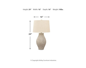 Textured Paper Composite Table Lamp with 3-Way Switch, Neutral Drum Shade