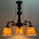 3-Light Tiffany Shell Mosaic Chandelier – Natural Shell & Glass Pendant Light