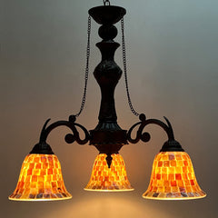 3-Light Tiffany Shell Mosaic Chandelier – Natural Shell & Glass Pendant Light