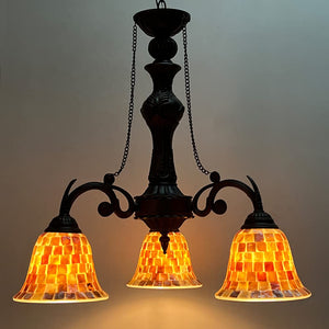 3-Light Tiffany Shell Mosaic Chandelier – Natural Shell & Glass Pendant Light