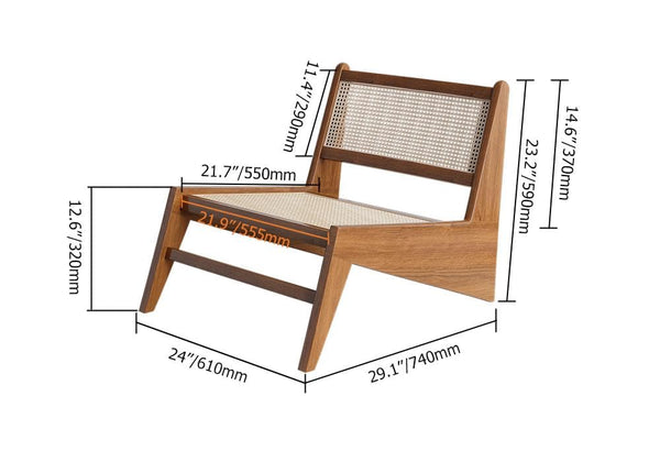 Rattan Accent Lounge Chair – Ash Wood & Rattan Armless Chair